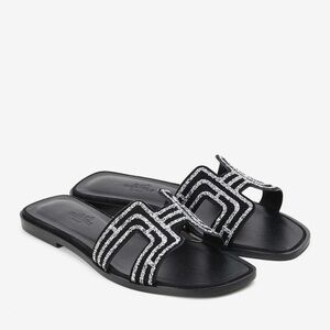 Hermès
Women's White Oran H Cut-out Crystal-embellished Sandals